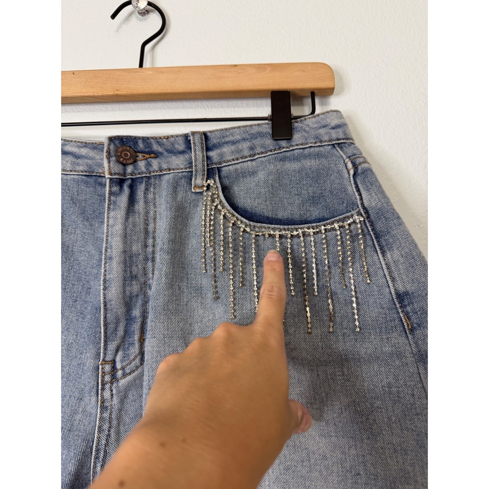 Sincerely Jules - Rhinestone‎ Detail Cut Off Denim Shorts Concert Festival Glam - Picture 3 of 10